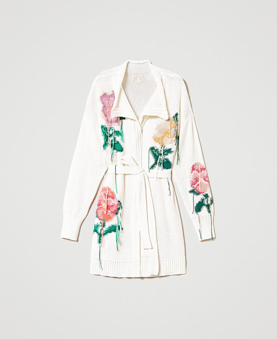 Maxi cardigan avec fleurs incrust&eacute;es