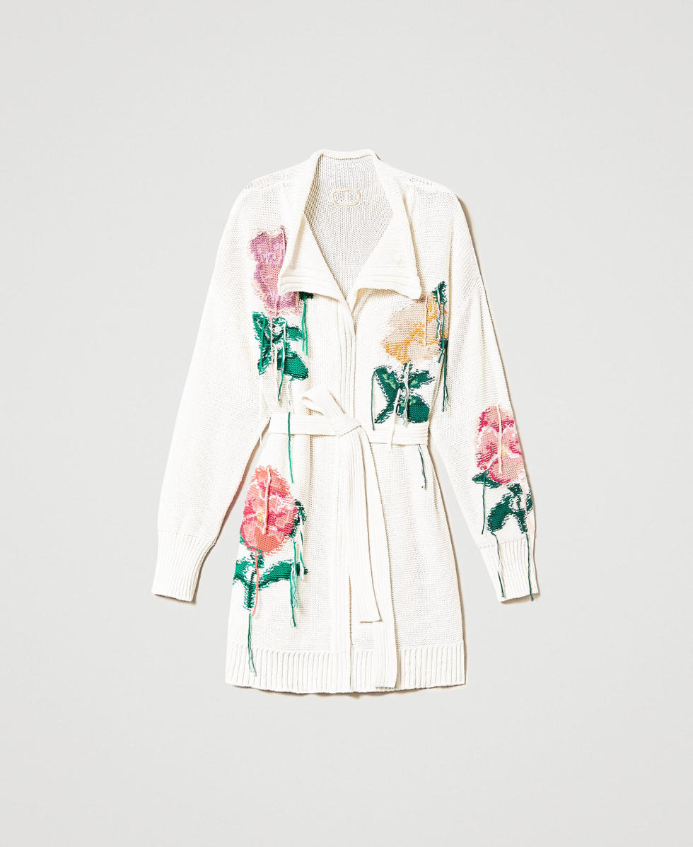 Maxi cardigan with inlaid flowers