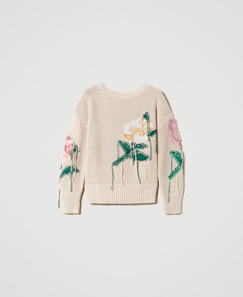 Pull double usage avec fleurs incrustées Beige « Chanvre Clair » Femme 231TP3461_10315_0S