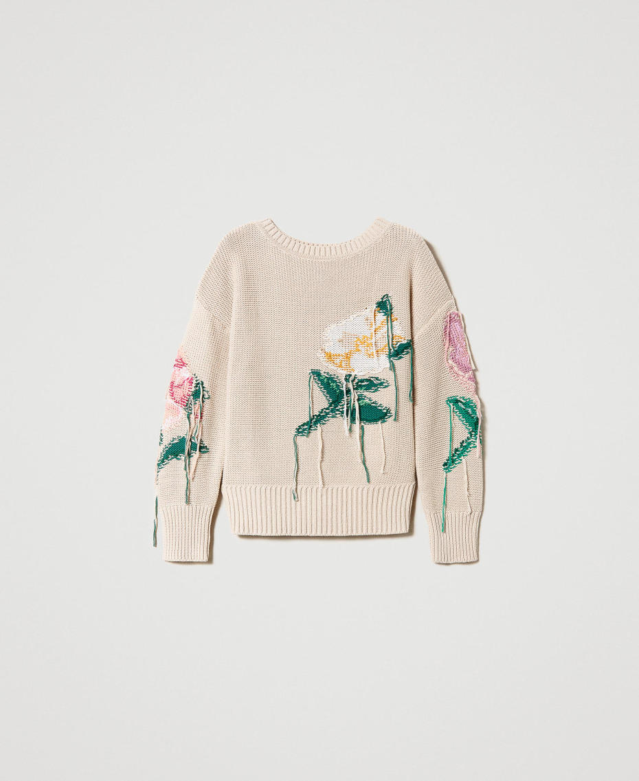 Dual-use jumper with inlaid flowers “Pale Hemp” Beige Woman 231TP3461-0S