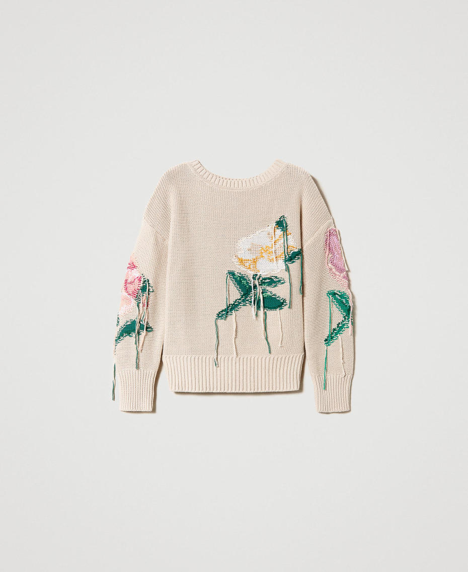 Pull double usage avec fleurs incrustées Beige « Chanvre Clair » Femme 231TP3461_10315_S0