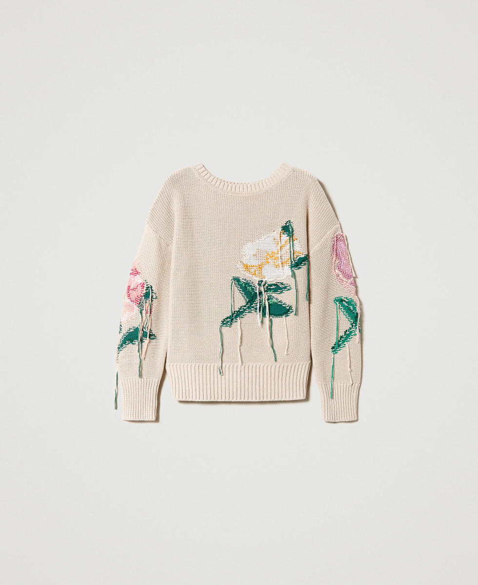 Dual use jumper with inlaid flowers Woman Beige TWINSET Milano