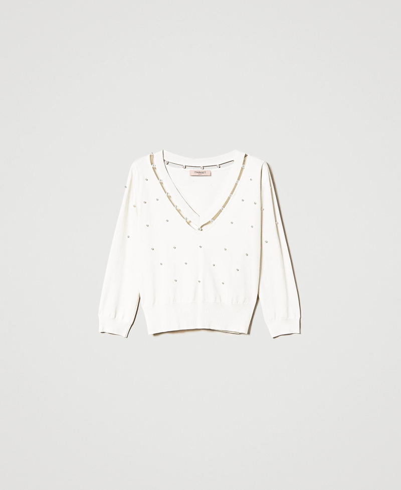 Jumper with hand-embroidered pearls