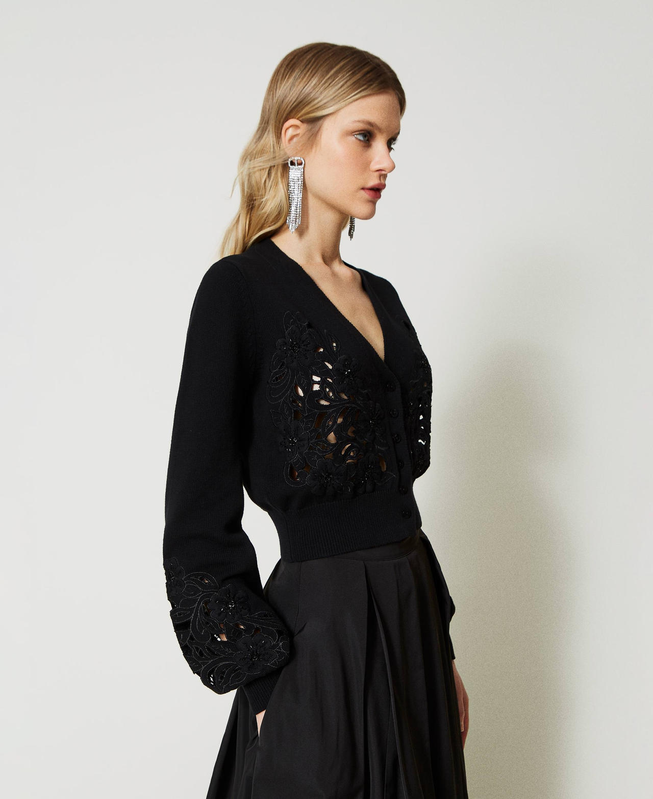 Cardigan with floral bead embroidery