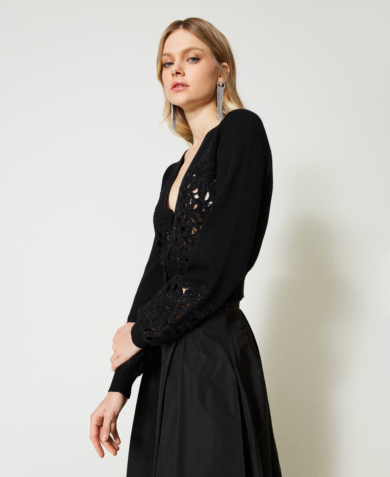 Cardigan with floral bead embroidery