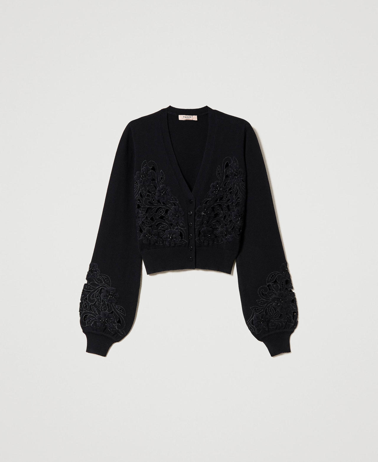 Cardigan with floral bead embroidery Woman, Black | TWINSET Milano