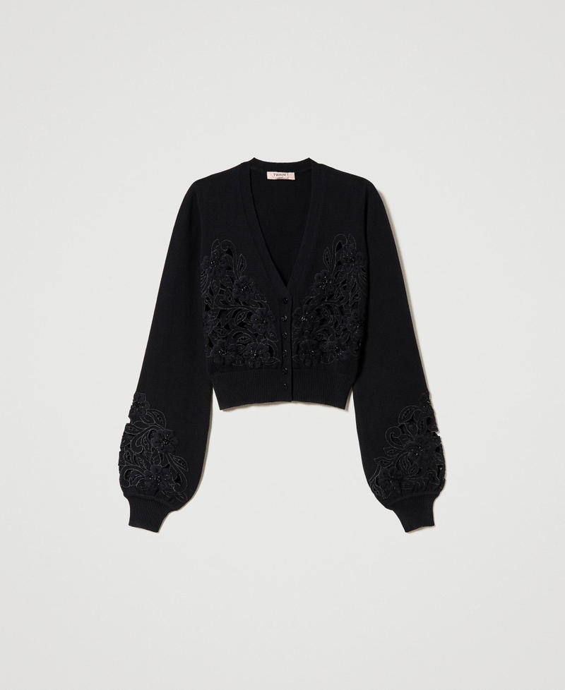 Cardigan with floral bead embroidery