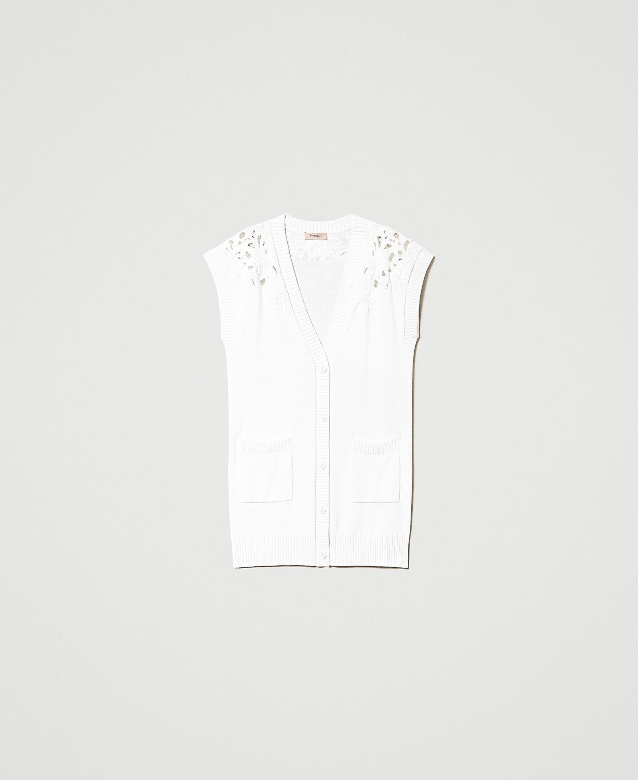Maxi gilet with floral bead embroidery