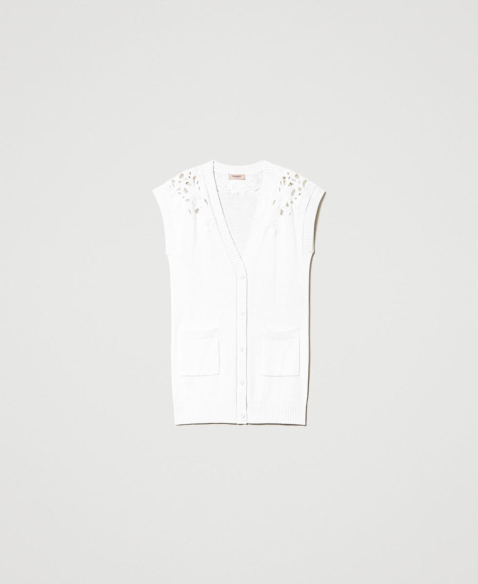 Maxi gilet with floral bead embroidery