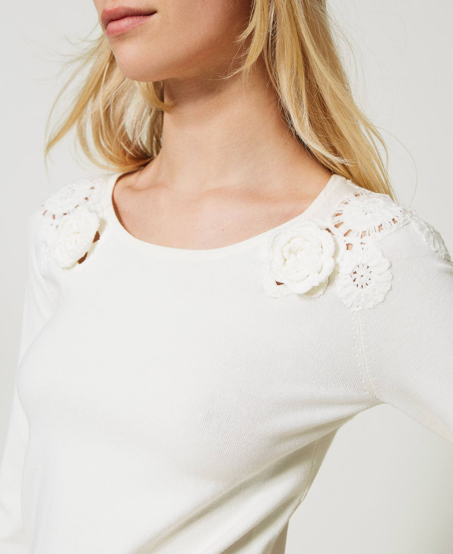 Pull avec broderie florale au crochet Blanc Neige Femme 231TP3510-04