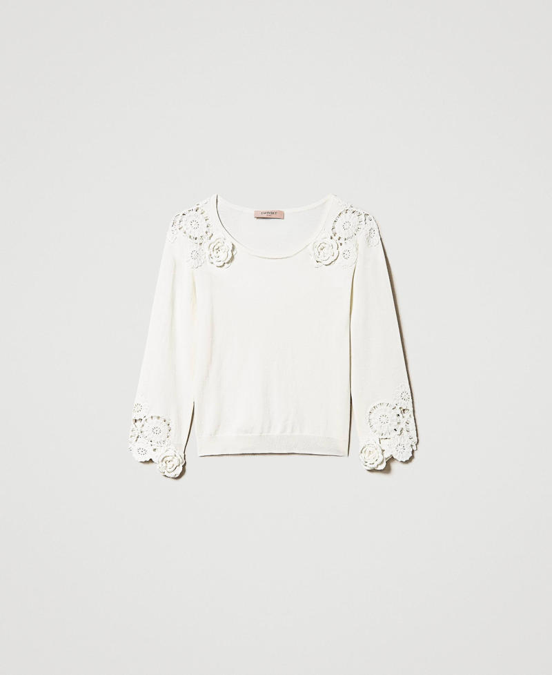 Maglia con ricamo floreale crochet Bianco Neve Donna 231TP3510-0S