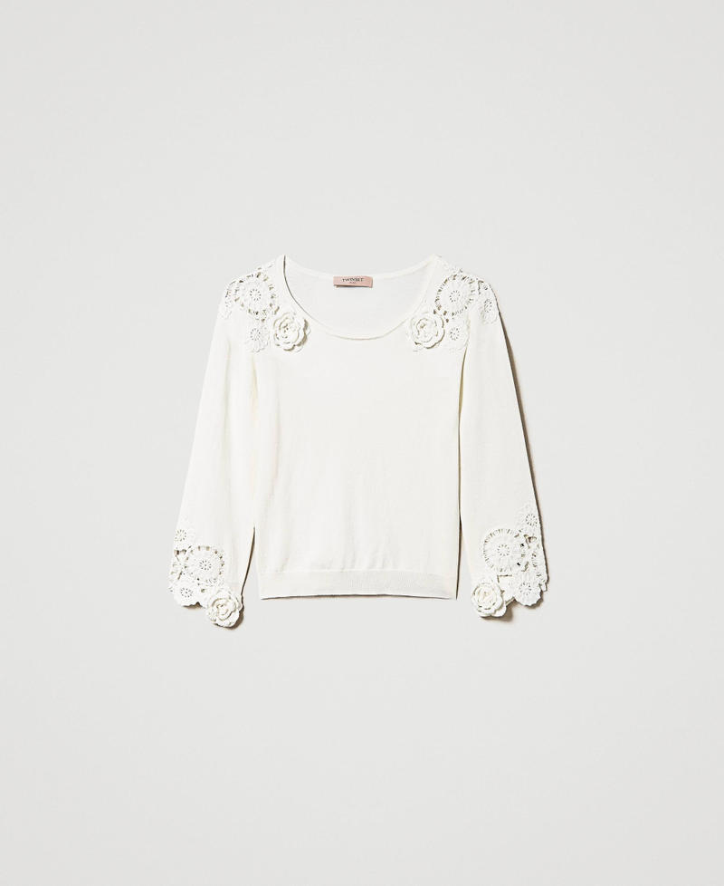 Jumper with crochet floral embroidery