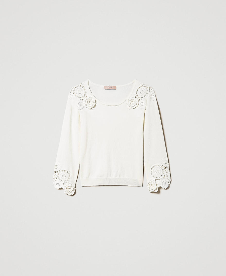 Jumper with crochet floral embroidery