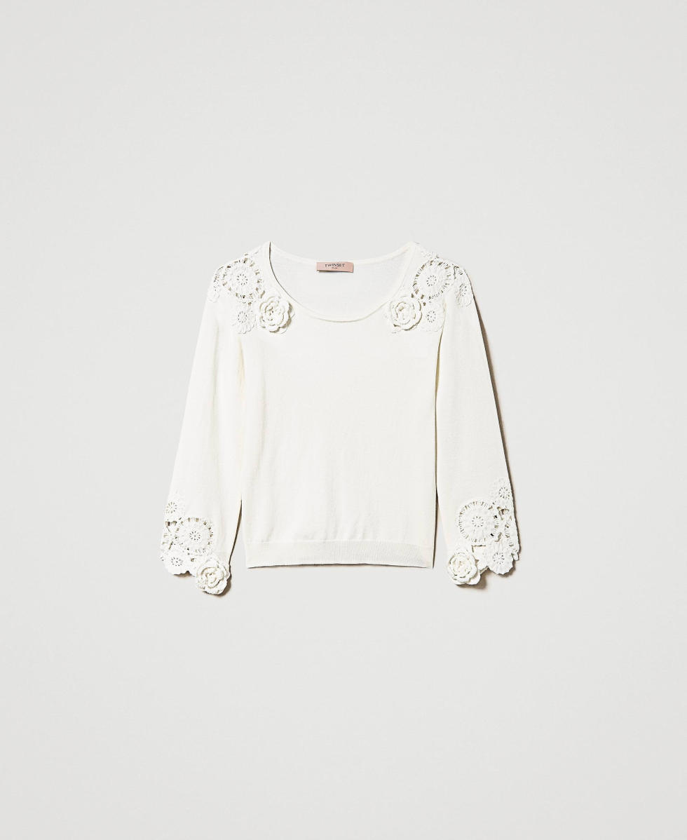 Pullover mit H&auml;kelstickerei im Blumenmuster