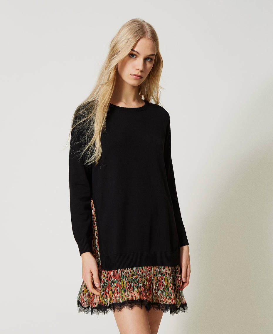 Robe en maille et crépon imprimé Noir/Imprimé Coloré Animalier Femme 231TP3524_10578_01