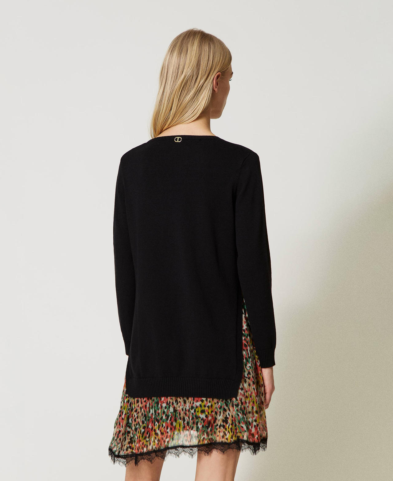 Knitted dress with printed creponne