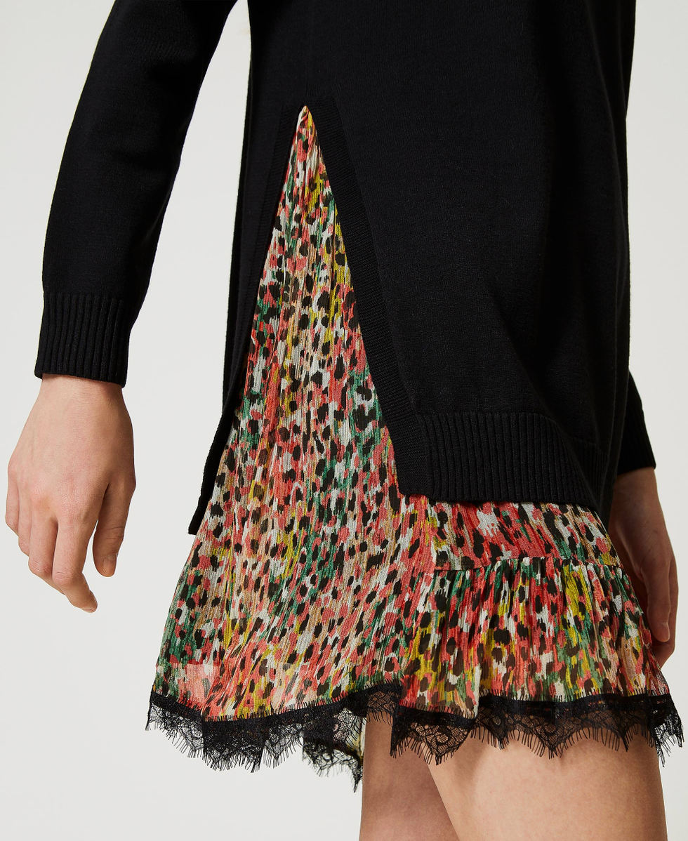 Knitted dress with printed creponne