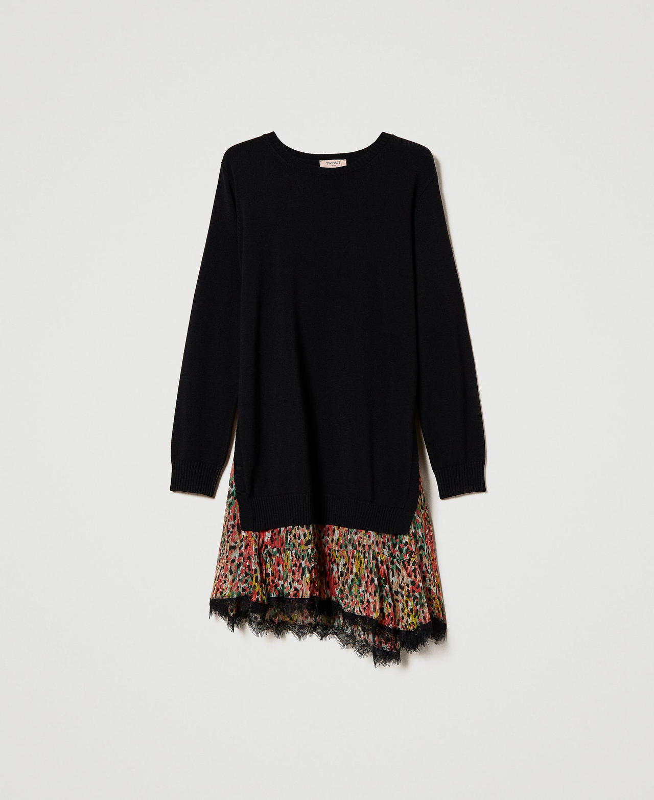 Robe en maille et crépon imprimé Noir/Imprimé Coloré Animalier Femme 231TP3524_10578_0S