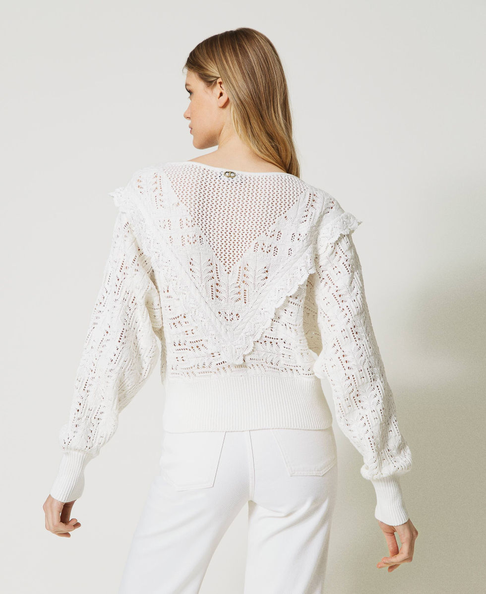Jumper with crochet flounce Woman White TWINSET Milano
