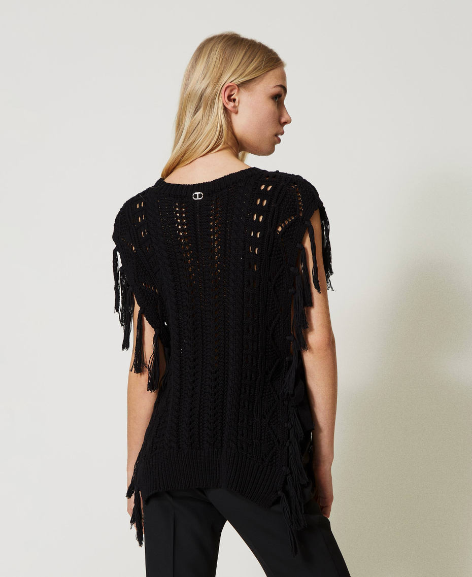 Poncho jumper with handmade embroidery Black Woman 231TP3531-03