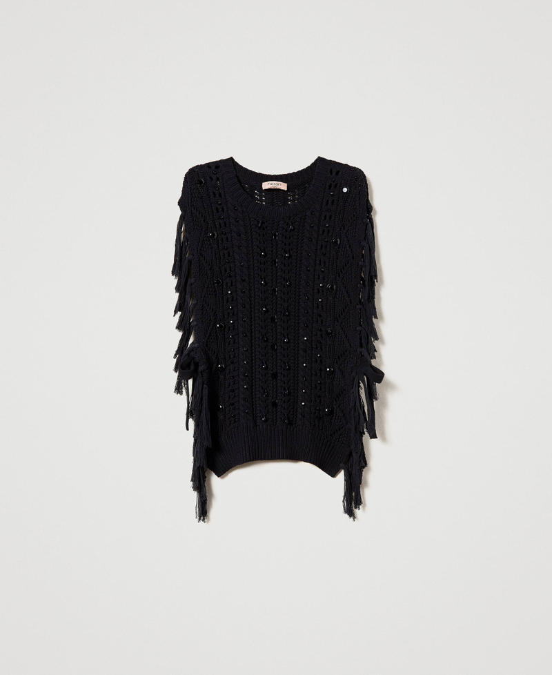 Maglia poncho con ricamo a mano