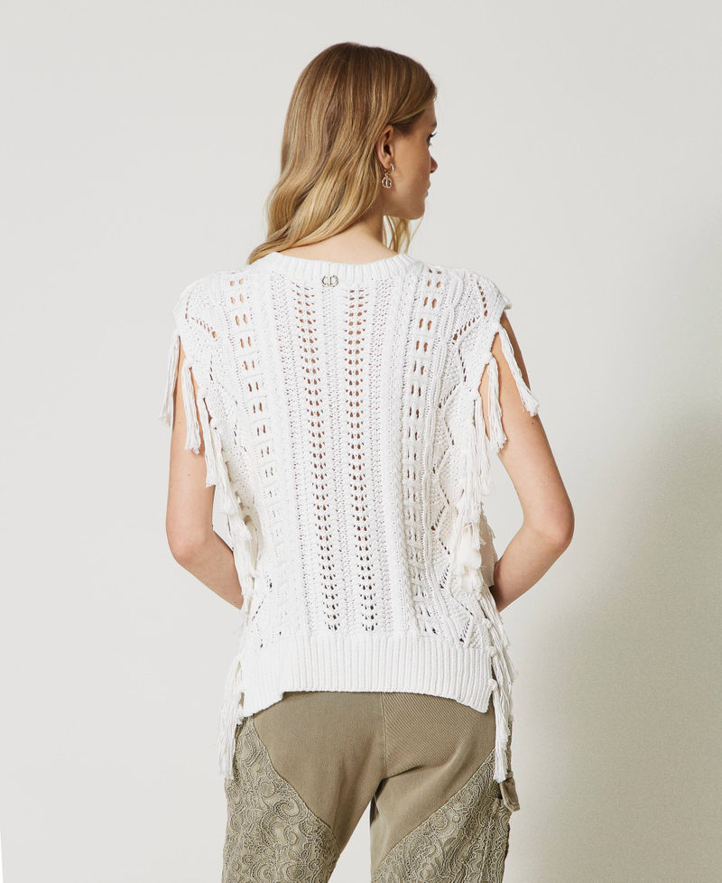 Poncho jumper with handmade embroidery Antique White Woman 231TP3531_00245_04