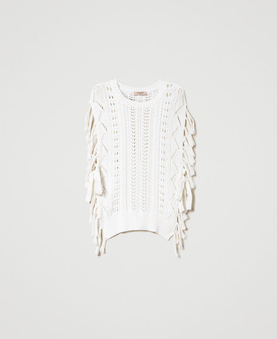 Poncho jumper with handmade embroidery Antique White Woman 231TP3531_00245_S0