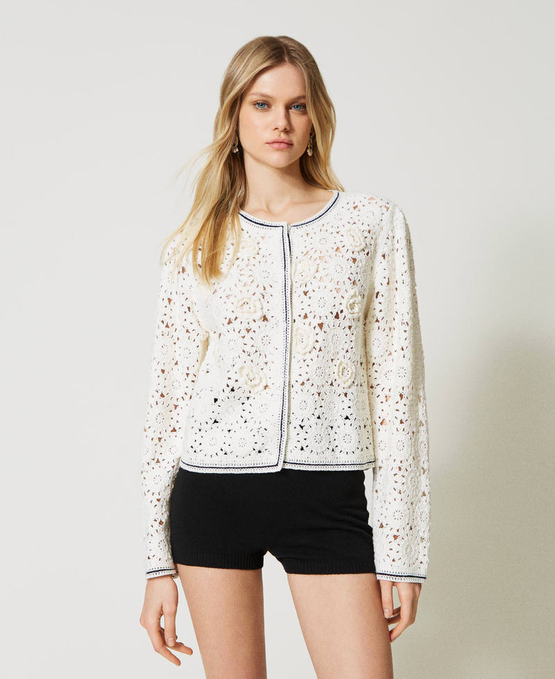 Crochet jacket with handmade embroidery White Snow Woman 231TP3540-02