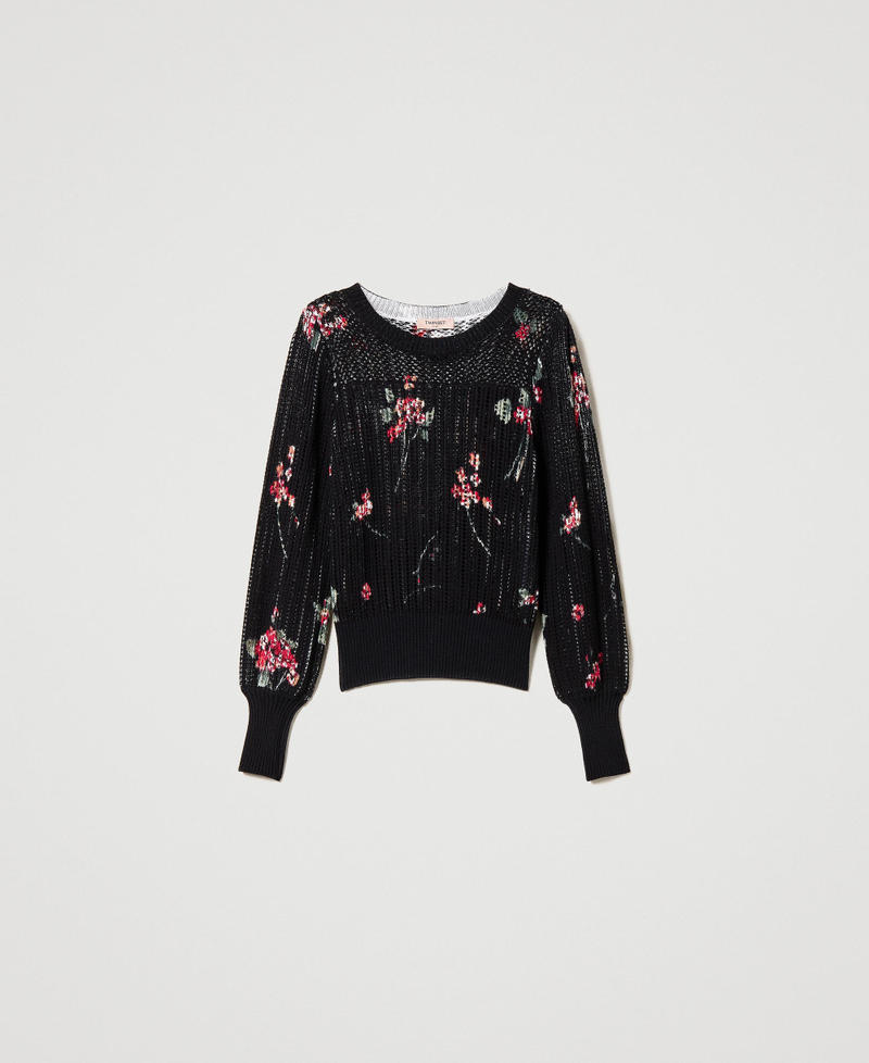 Mesh jumper with floral print Black / Multicolour Bouquet Print Woman 231TP3580-0S
