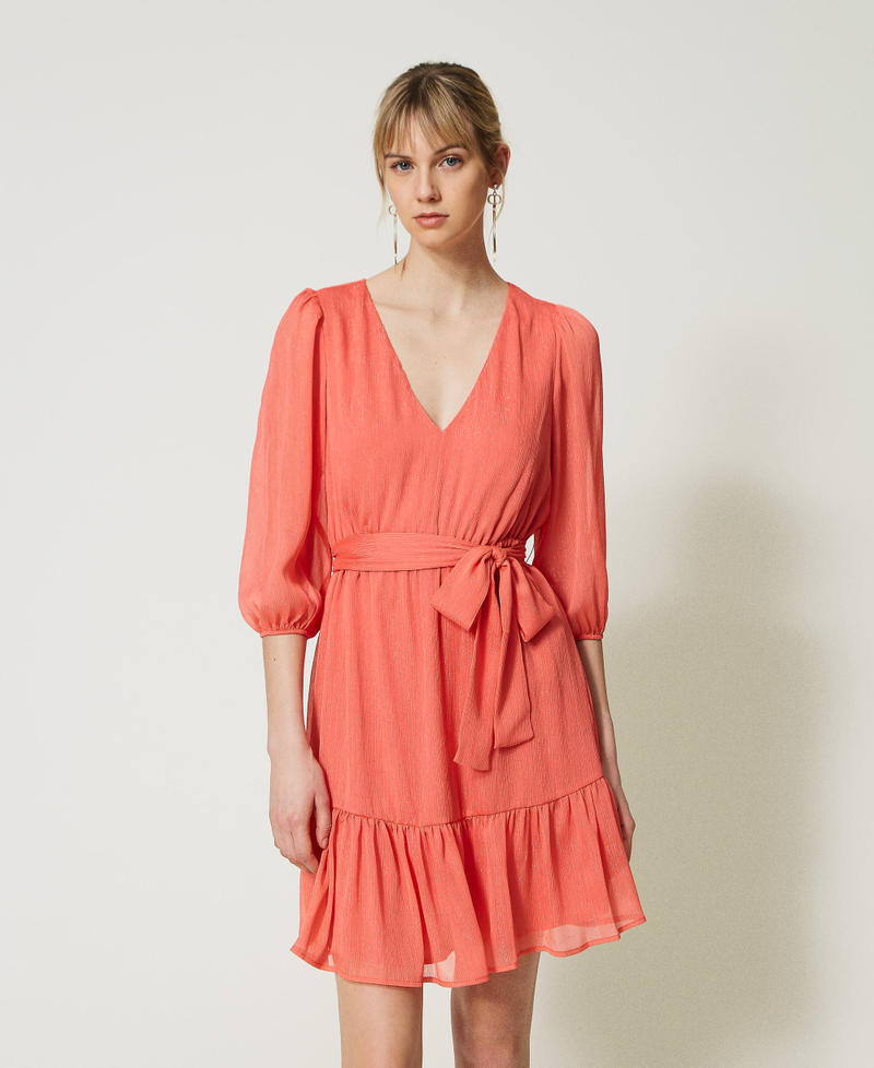 Short lurex creponne dress "Lip Gloss” Pink Woman 231TQ2070-01