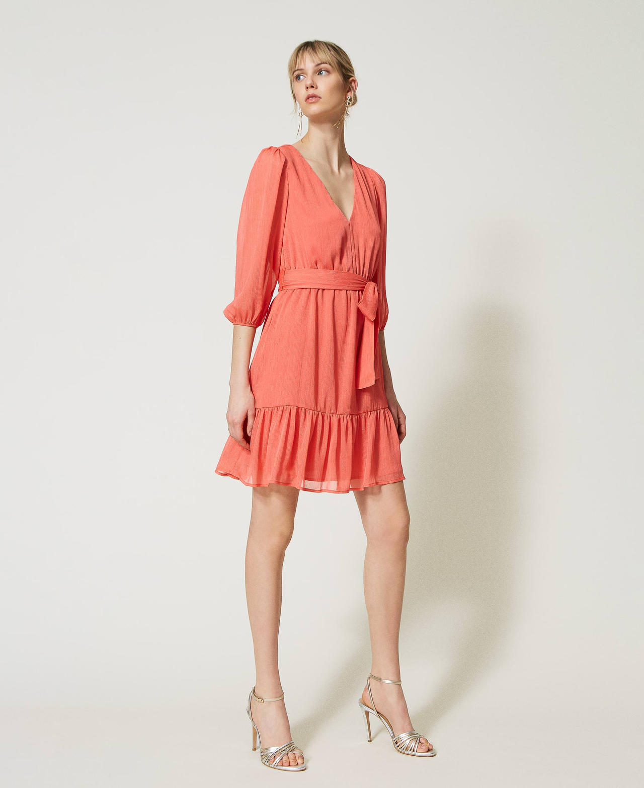 Short lurex creponne dress