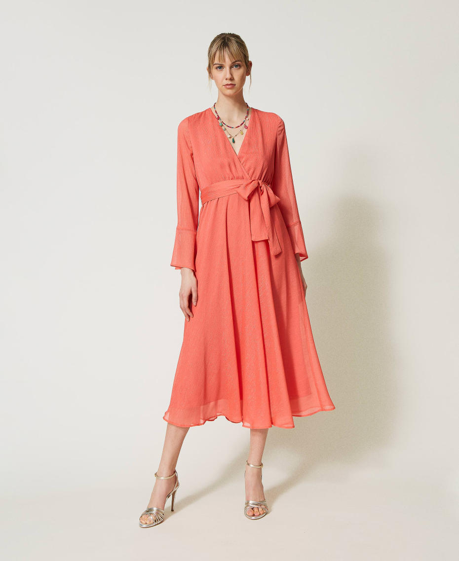 Long lurex creponne dress "Lip Gloss” Pink Woman 231TQ2071-01