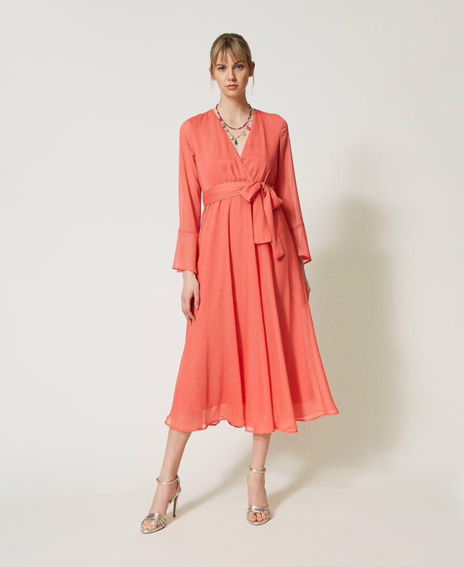 Длинное платье из креп-шифона с люрексом Розовый "Блеск для губ" женщина 231TQ2071-01