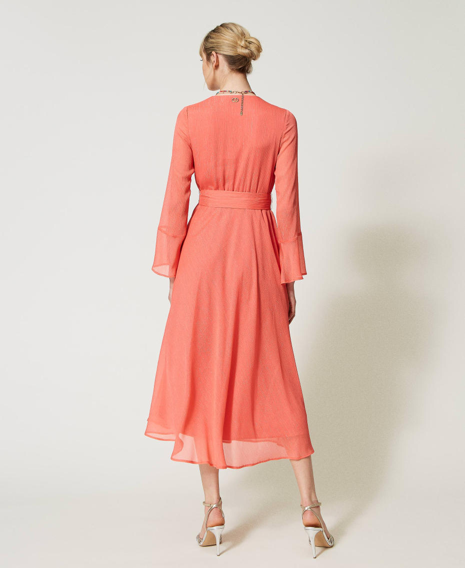 Длинное платье из креп-шифона с люрексом Розовый "Блеск для губ" женщина 231TQ2071-04