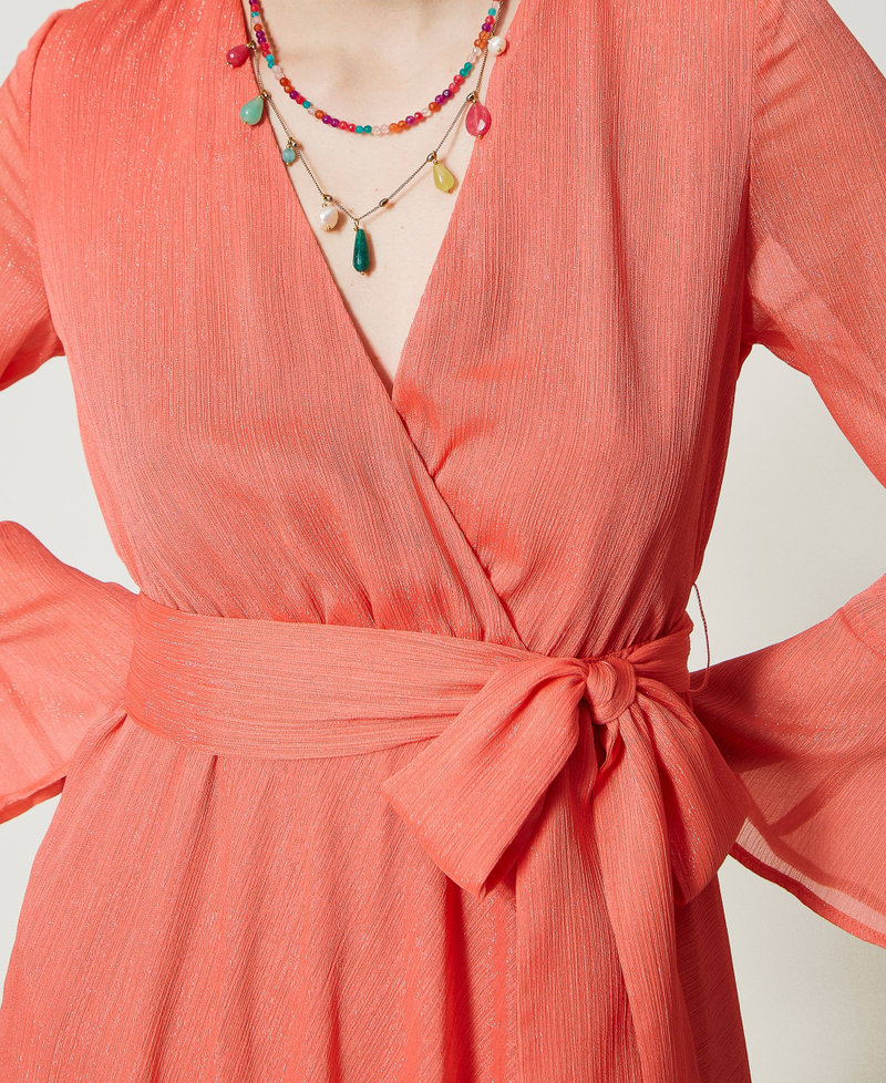 Длинное платье из креп-шифона с люрексом Розовый "Блеск для губ" женщина 231TQ2071-05
