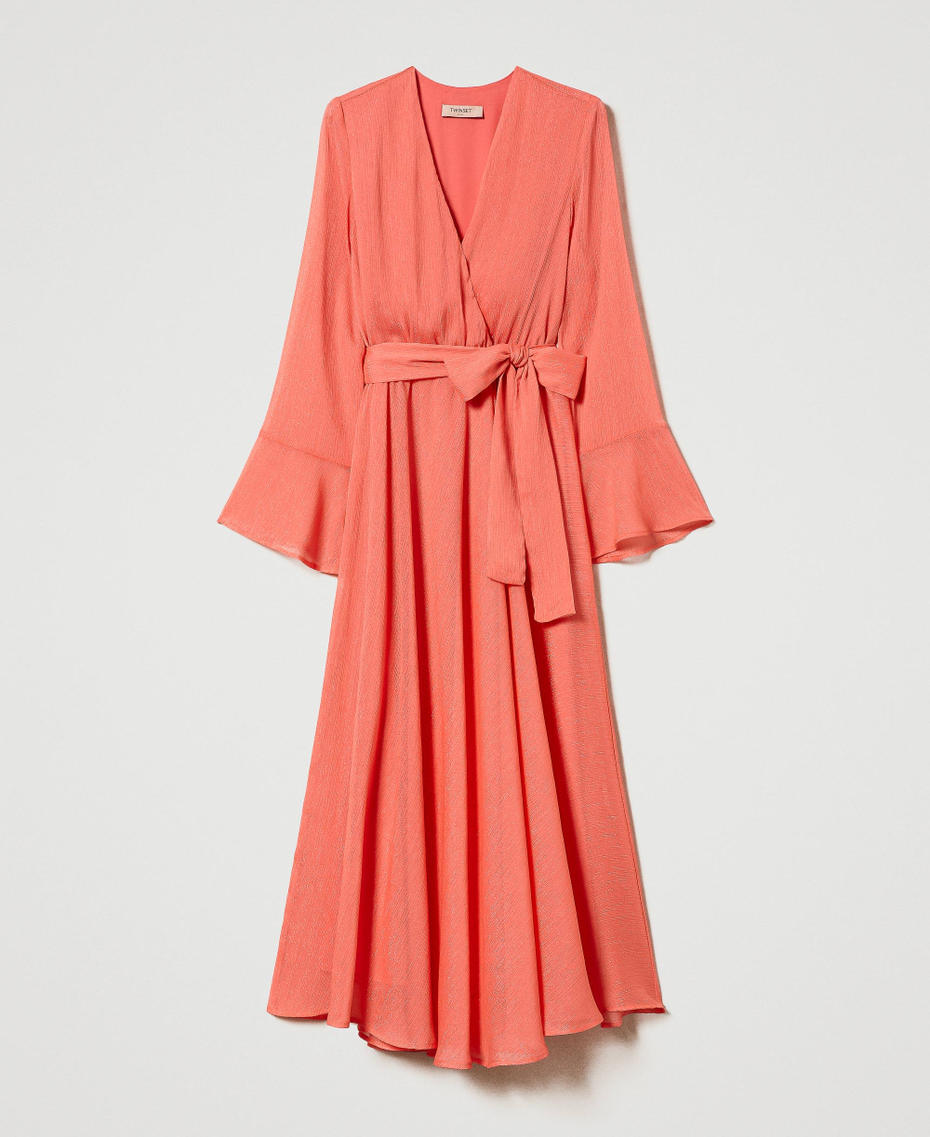Long lurex creponne dress "Lip Gloss” Pink Woman 231TQ2071-0S