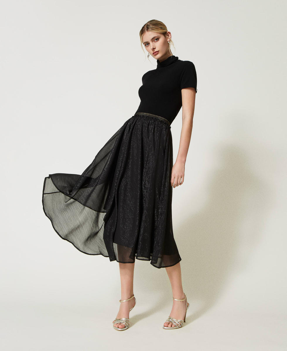 Jupe mi longue en crepon lurex Femme Noir TWINSET Milano