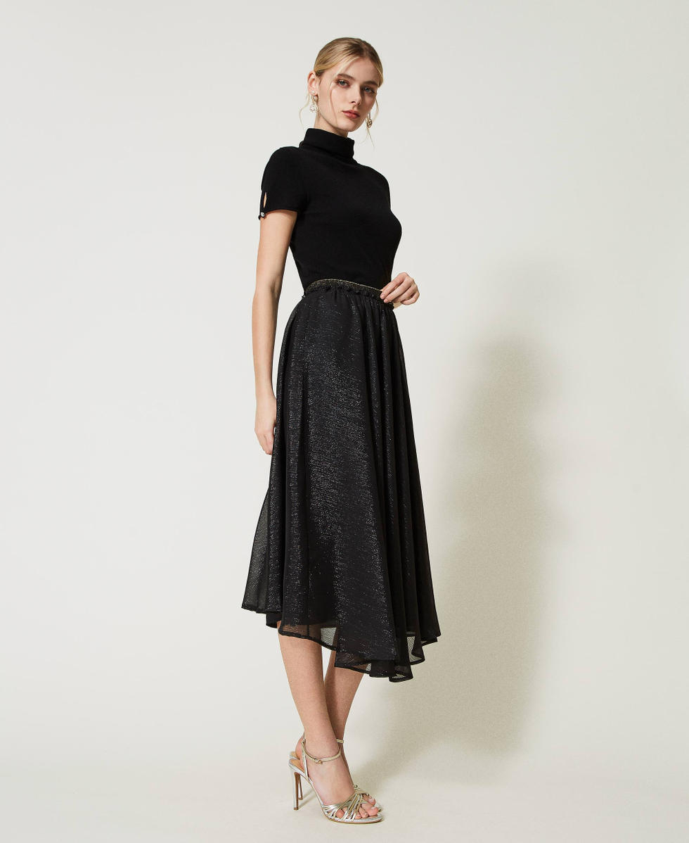 Jupe mi longue en crepon lurex Femme Noir TWINSET Milano