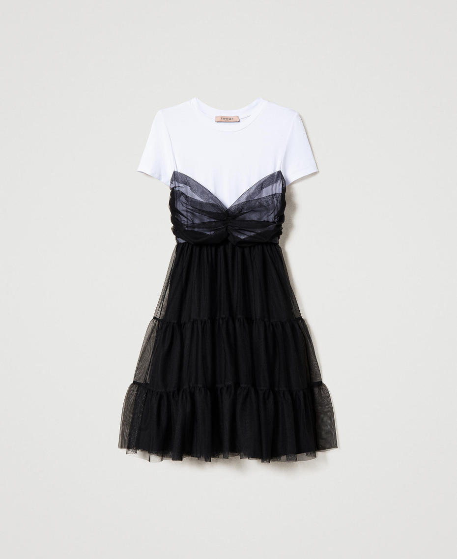 Abito corto in jersey e tulle