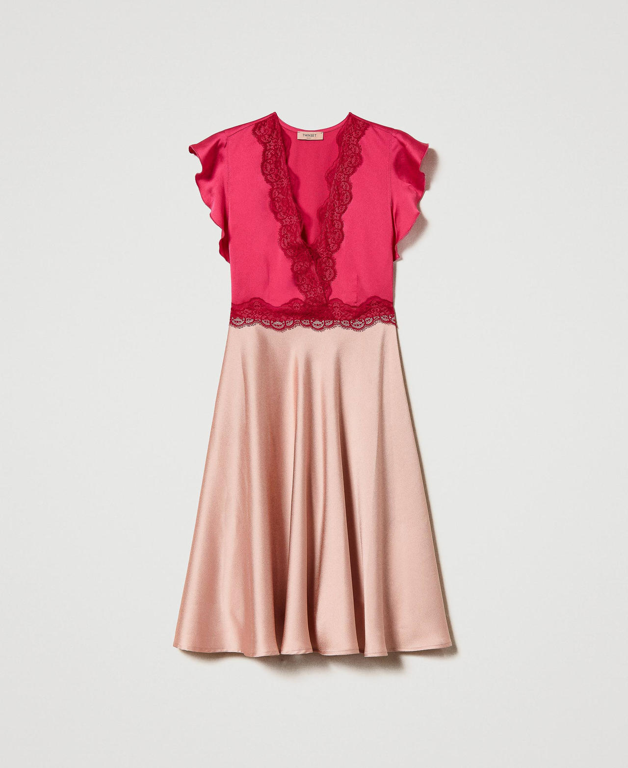 Midi satin and lace dress Two-tone “Desert” Beige / Grape Woman 231TQ2094-0S