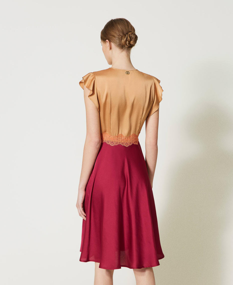 Midi satin and lace dress Two-tone “Desert” Beige / Grape Woman 231TQ2094-03