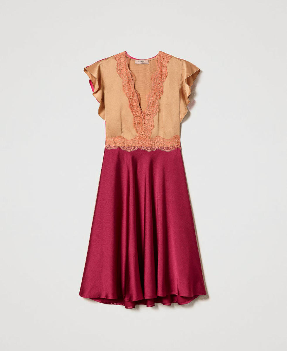 Midi satin and lace dress