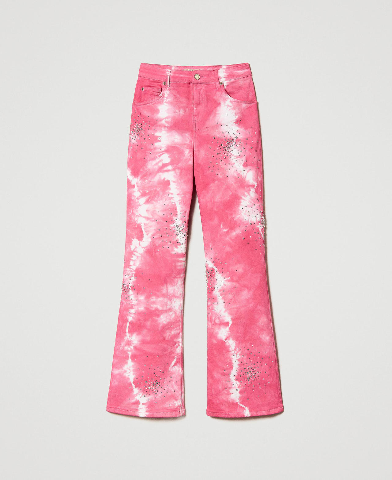 Handbestickte und -gefärbte Flare-Fit-Jeans „Iris“ Denim Pink Frau 231TQ2110-0S