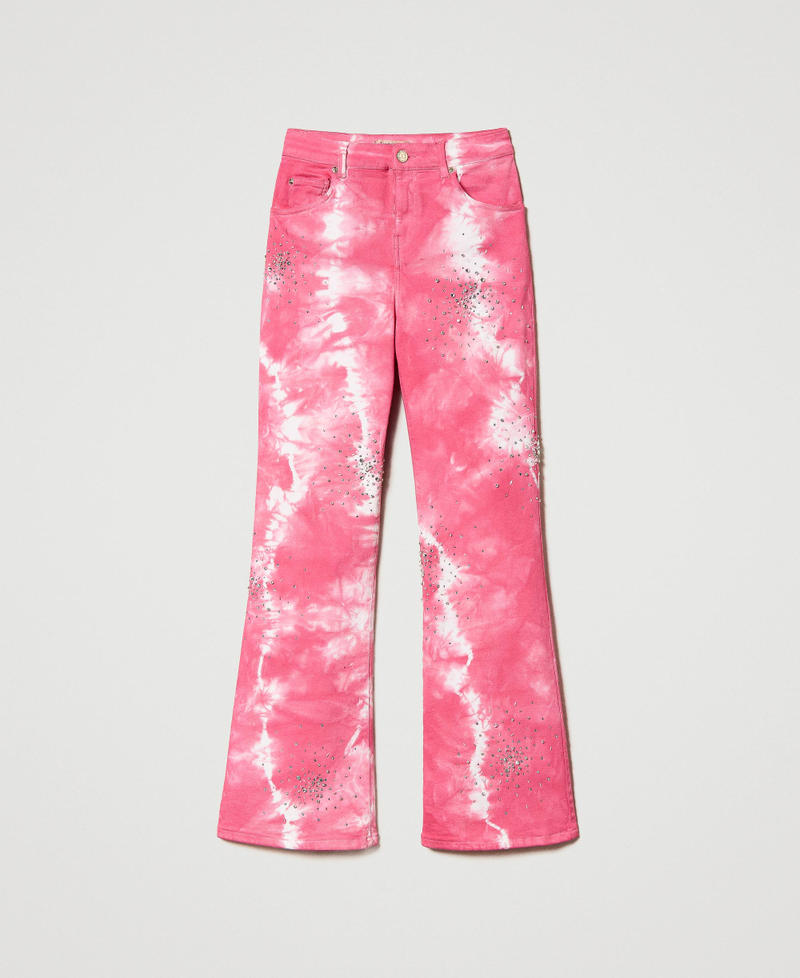Handbestickte und -gefärbte Flare-Fit-Jeans „Iris“ Denim Pink Frau 231TQ2110_11318_0S