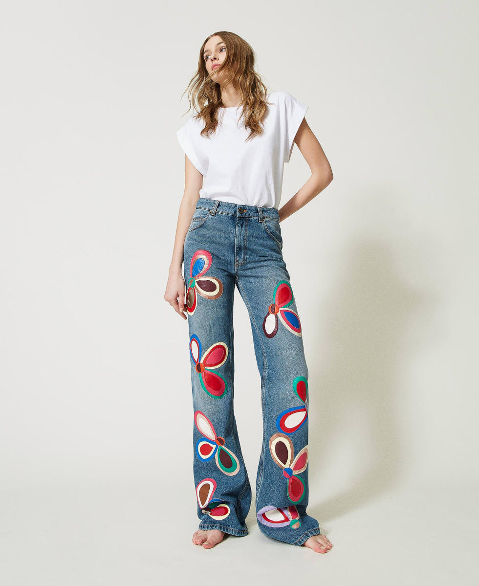 'Dalia' flared jeans with leather-like petals