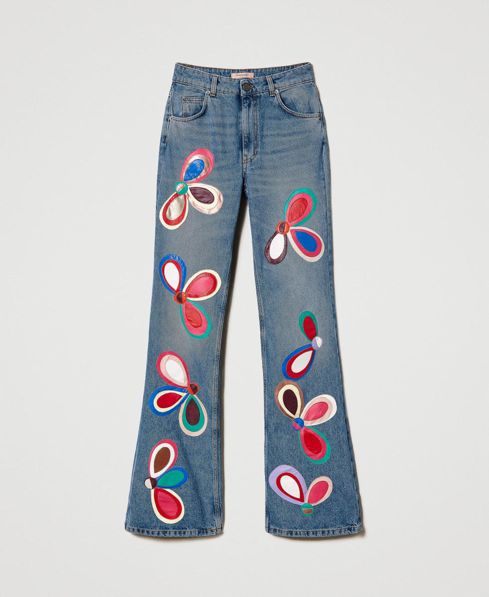 'Dalia' flared jeans with leather-like petals
