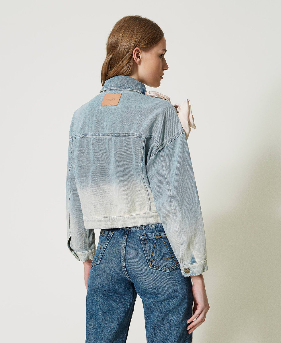 Baccarat Rose' jacket made from fadeout denim with fabric flowers
