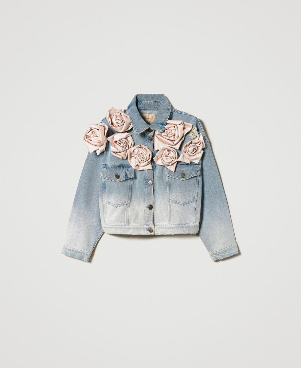 Baccarat Rose' jacket made from fadeout denim with fabric flowers