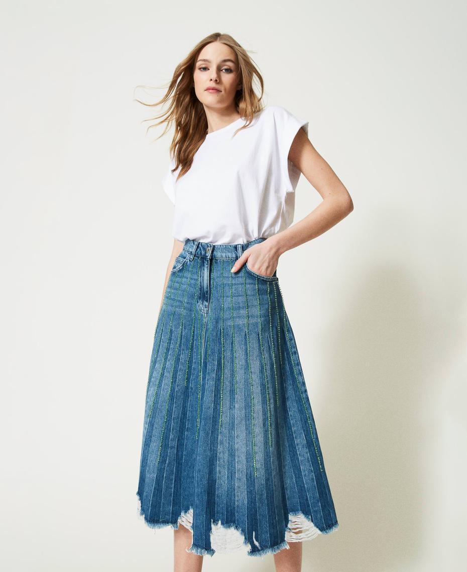 Gonna 'Viola' in jeans con ricami a mano Denim Medium / Sky Blue Donna 231TQ2113_11322_01