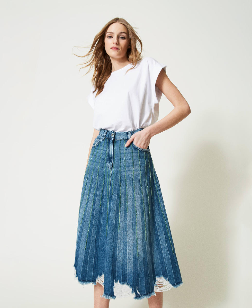 【未開封】MELT THE LADY switched denim skirt Iconic Trendsetter High Rise Slit Denim Midi Skirt | Windsor